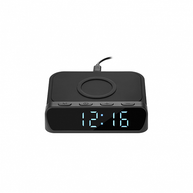 Настольные часы с беспроводной зарядкой 15W Rigel, черные с логотипом в Балашихе заказать по выгодной цене в кибермаркете AvroraStore