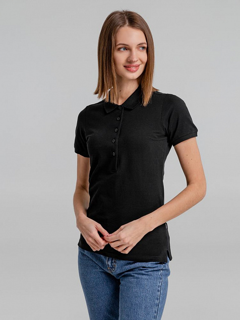 Рубашка поло женская Neptune, черная с логотипом в Балашихе заказать по выгодной цене в кибермаркете AvroraStore