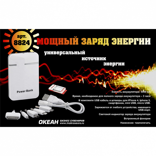 Зарядное устройство "Кругосветка", 5000 mAh, белый с логотипом в Балашихе заказать по выгодной цене в кибермаркете AvroraStore