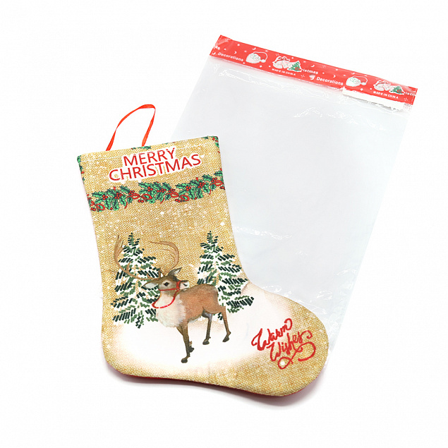 Сапожок подарочный новогодний №5 (олень бежевый), коричнево-белый с логотипом в Балашихе заказать по выгодной цене в кибермаркете AvroraStore