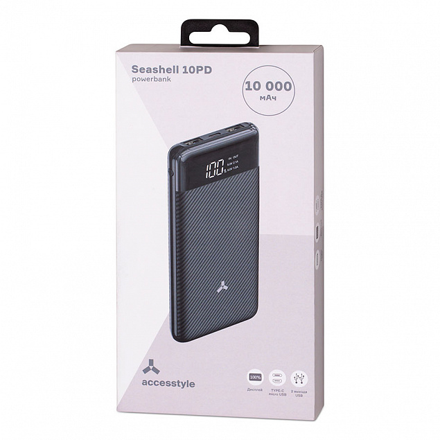 Внешний аккумулятор Accesstyle Seashell (10000 mAh), черный с логотипом в Балашихе заказать по выгодной цене в кибермаркете AvroraStore