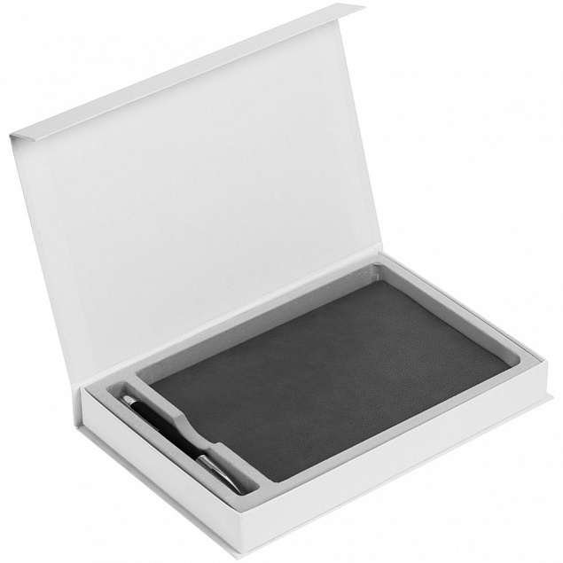 Коробка Silk с ложементом под ежедневник и ручку, белая с логотипом в Балашихе заказать по выгодной цене в кибермаркете AvroraStore