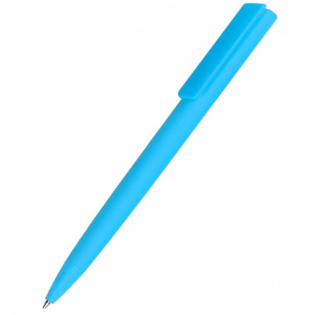 Ручка пластиковая Lavy софт-тач, голубая с логотипом в Балашихе заказать по выгодной цене в кибермаркете AvroraStore