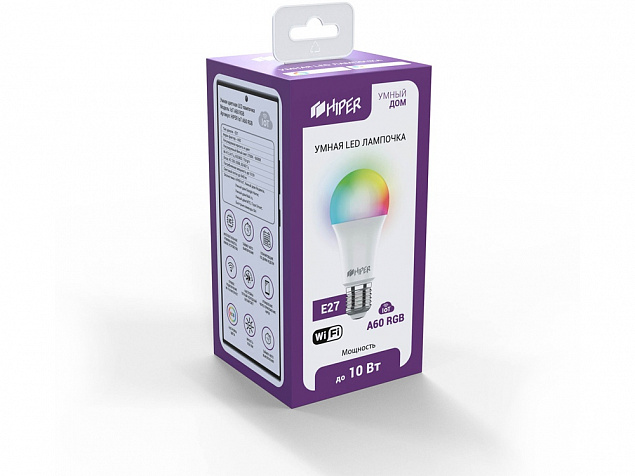 Умная лампочка HIPER IoT A60 RGB с логотипом в Балашихе заказать по выгодной цене в кибермаркете AvroraStore