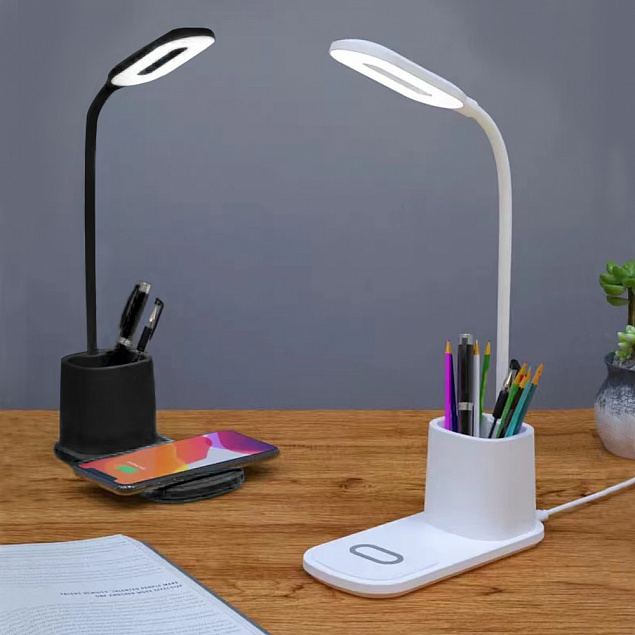 Настольная лампа Tenza с беспроводной зарядкой и держателем для ручек - Белый BB с логотипом в Балашихе заказать по выгодной цене в кибермаркете AvroraStore