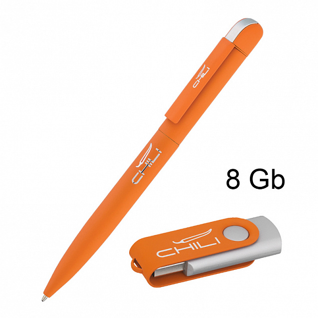 Набор ручка "Jupiter" + флеш-карта "Vostok" 8 Гб в футляре, оранжевый, покрытие soft touch с логотипом в Балашихе заказать по выгодной цене в кибермаркете AvroraStore