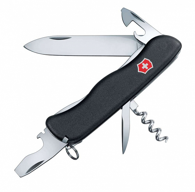 Солдатский нож с фиксатором лезвия NOMAD, черный с логотипом в Балашихе заказать по выгодной цене в кибермаркете AvroraStore