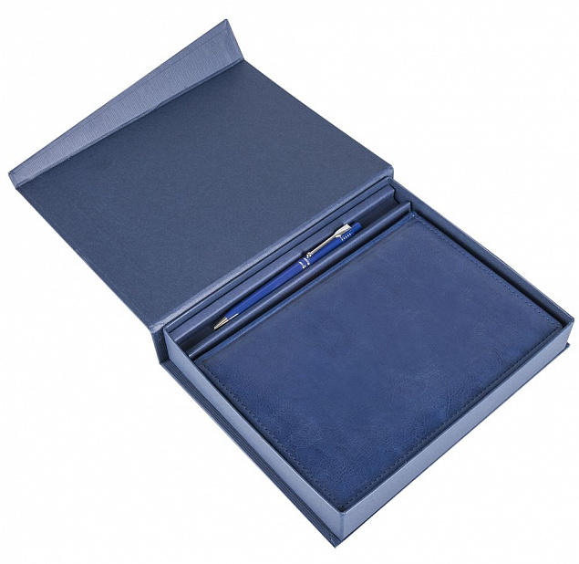 Коробка Duo под ежедневник и ручку, синяя с логотипом в Балашихе заказать по выгодной цене в кибермаркете AvroraStore