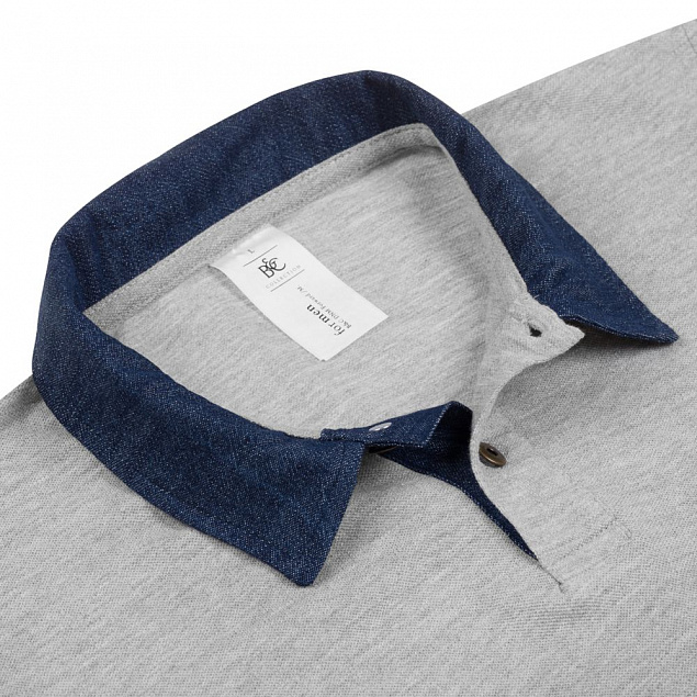 Рубашка поло мужская DNM Forward серый меланж/синий джинс с логотипом в Балашихе заказать по выгодной цене в кибермаркете AvroraStore