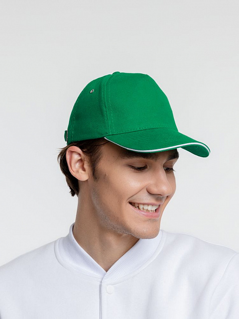 Бейсболка Classic, ярко-зеленая с белым кантом с логотипом в Балашихе заказать по выгодной цене в кибермаркете AvroraStore