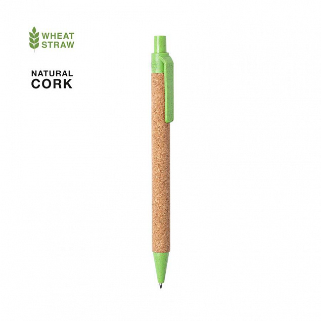 Ручка шариковая YARDEN, зеленый, натуральная пробка, пшеничная солома, ABS пластик, 13,7 см с логотипом в Балашихе заказать по выгодной цене в кибермаркете AvroraStore