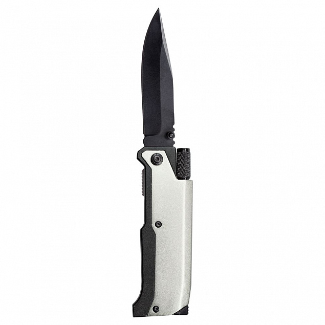 Нож складной с фонариком и огнивом Ster, серый с логотипом в Балашихе заказать по выгодной цене в кибермаркете AvroraStore