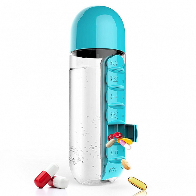 Бутылка с таблетницей In Style, голубая с логотипом в Балашихе заказать по выгодной цене в кибермаркете AvroraStore