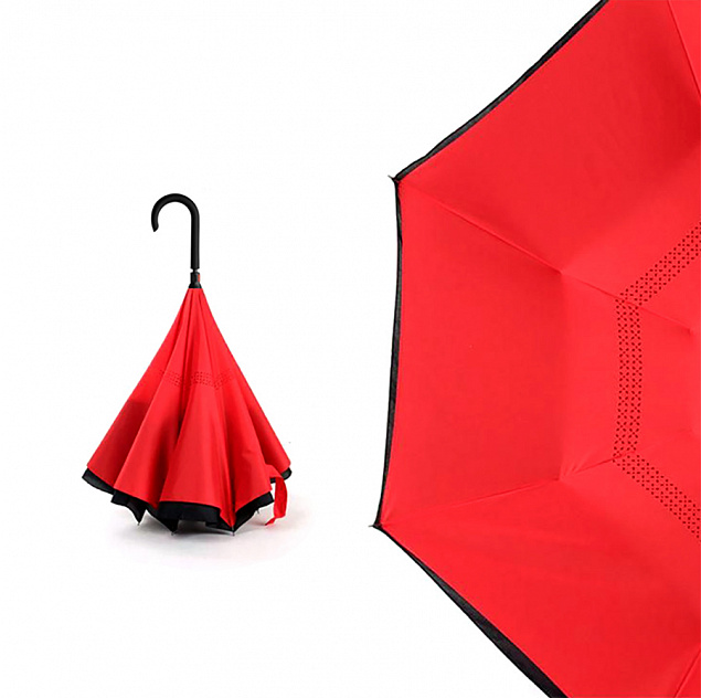 Зонт-трость механический  Chaplin, черно-красный с логотипом в Балашихе заказать по выгодной цене в кибермаркете AvroraStore