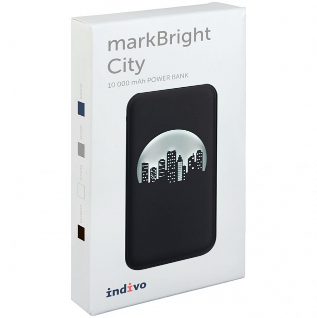 Аккумулятор с подсветкой markBright City, 10000 мАч, черный с логотипом в Балашихе заказать по выгодной цене в кибермаркете AvroraStore