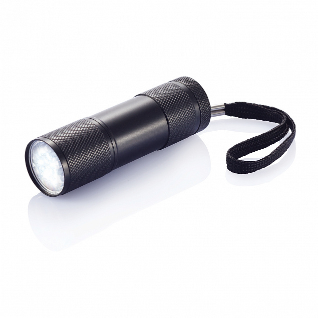 Алюминиевый фонарик Quattro, черный с логотипом в Балашихе заказать по выгодной цене в кибермаркете AvroraStore