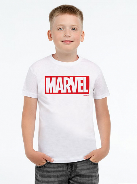 Футболка детская Marvel, белая с логотипом в Балашихе заказать по выгодной цене в кибермаркете AvroraStore