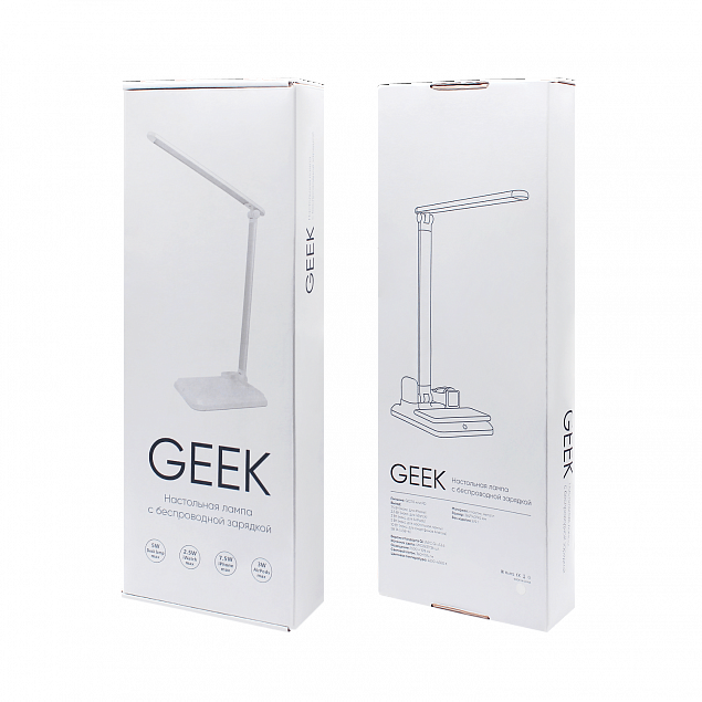 Настольная лампа Geek с беспроводной зарядкой (белый) с логотипом в Балашихе заказать по выгодной цене в кибермаркете AvroraStore