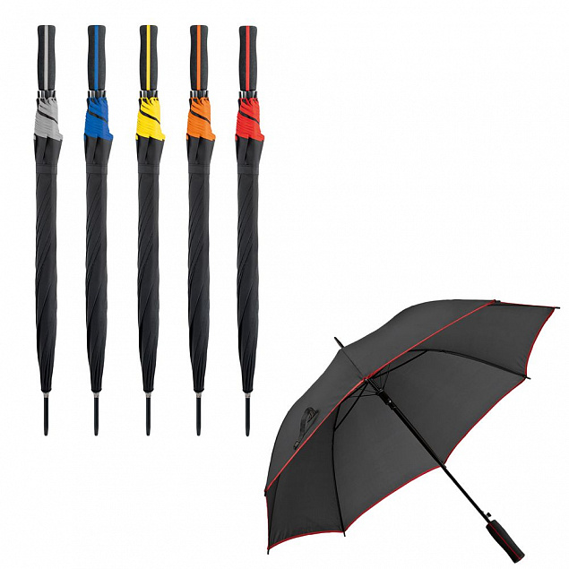 Зонт-трость Jenna, черный с красным с логотипом в Балашихе заказать по выгодной цене в кибермаркете AvroraStore