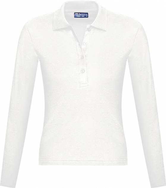 Рубашка поло женская с длинным рукавом PODIUM 210 белая с логотипом в Балашихе заказать по выгодной цене в кибермаркете AvroraStore
