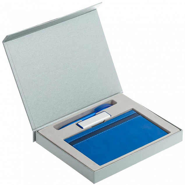 Коробка Memo Pad для блокнота, флешки и ручки, серебристая с логотипом в Балашихе заказать по выгодной цене в кибермаркете AvroraStore