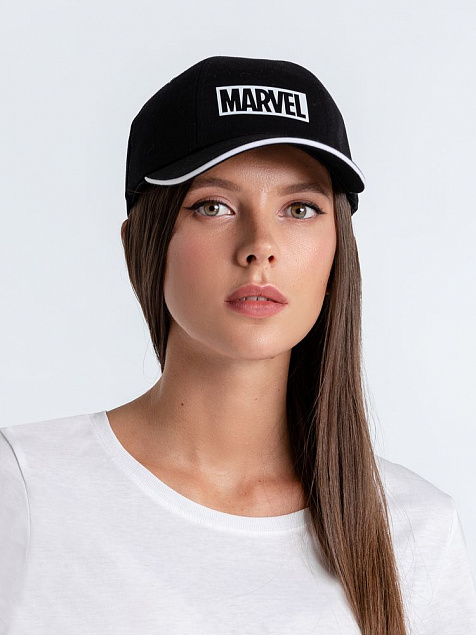 Бейсболка Marvel, черная с белым с логотипом в Балашихе заказать по выгодной цене в кибермаркете AvroraStore