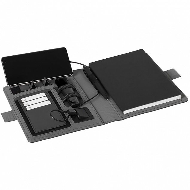 Органайзер Midstream с блокнотом и беспроводным аккумулятором, черный с логотипом в Балашихе заказать по выгодной цене в кибермаркете AvroraStore