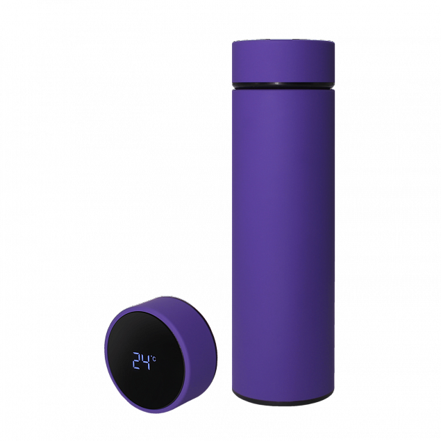 Термос Reactor софт-тач с датчиком температуры (фиолетовый) с логотипом в Балашихе заказать по выгодной цене в кибермаркете AvroraStore