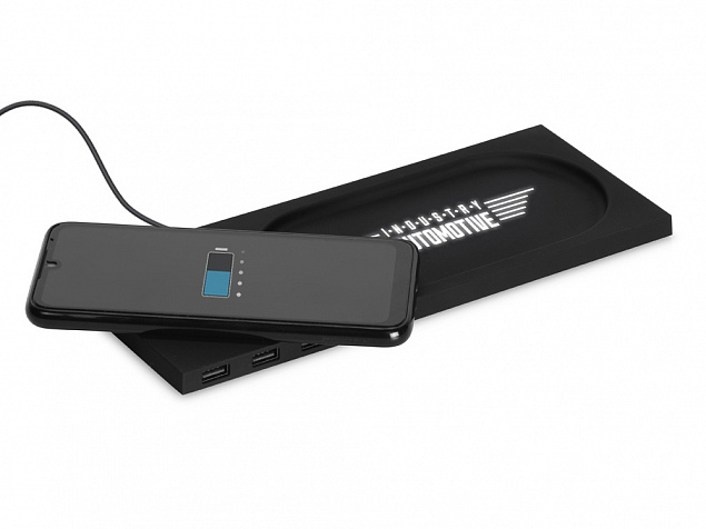 Беспроводное настольное зарядное устройство Glide с подсветкой, soft-touch с логотипом в Балашихе заказать по выгодной цене в кибермаркете AvroraStore
