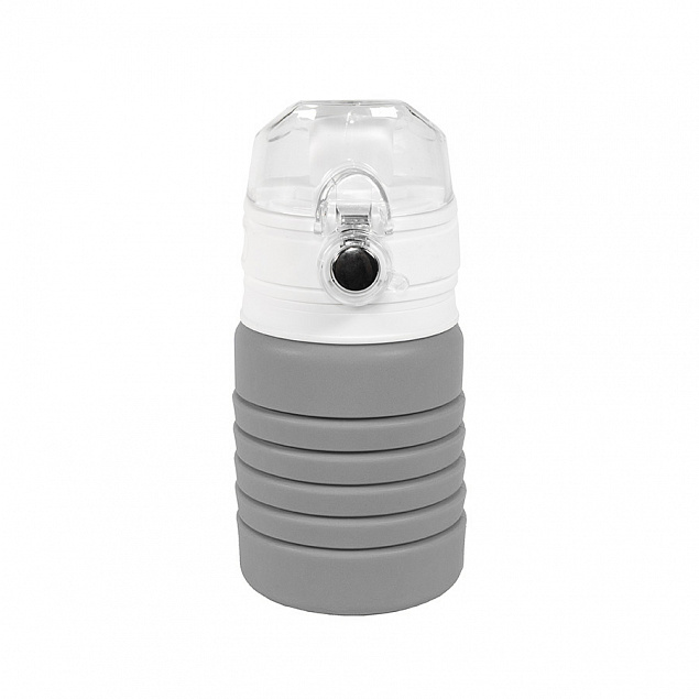 Бутылка для воды складная с карабином SPRING; серая, 550/250 мл, силикон с логотипом в Балашихе заказать по выгодной цене в кибермаркете AvroraStore