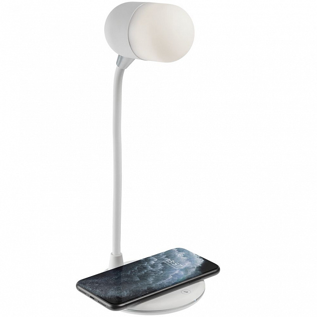 Лампа с колонкой и беспроводной зарядкой lampaTon, белая с логотипом в Балашихе заказать по выгодной цене в кибермаркете AvroraStore