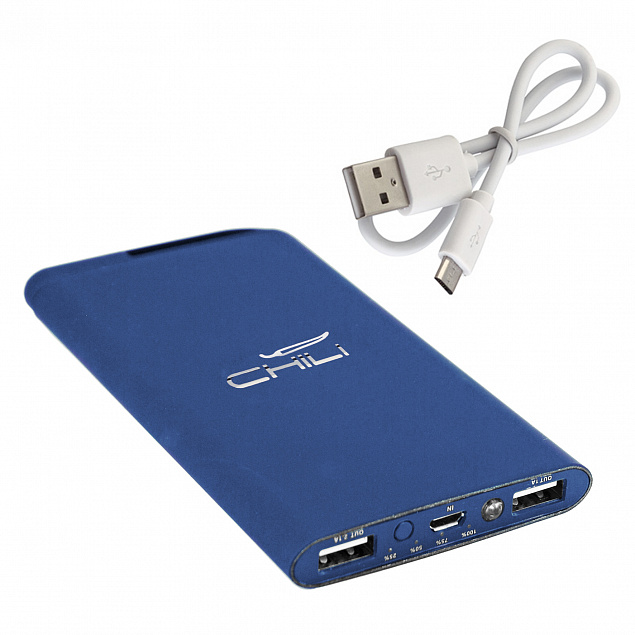 Зарядное устройство "Theta", 6000 mAh, 2 выхода USB, темно-синий, покрытие soft touch с логотипом в Балашихе заказать по выгодной цене в кибермаркете AvroraStore
