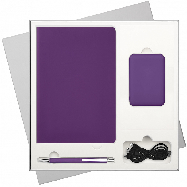 Подарочный набор Spark, фиолетовый (ежедневник, ручка, аккумулятор) с логотипом в Балашихе заказать по выгодной цене в кибермаркете AvroraStore
