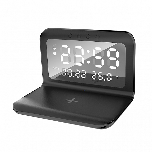 Настольные часы "Smart Time" с беспроводным (15W) зарядным устройством, будильником и термометром, со съёмным дисплеем с логотипом в Балашихе заказать по выгодной цене в кибермаркете AvroraStore