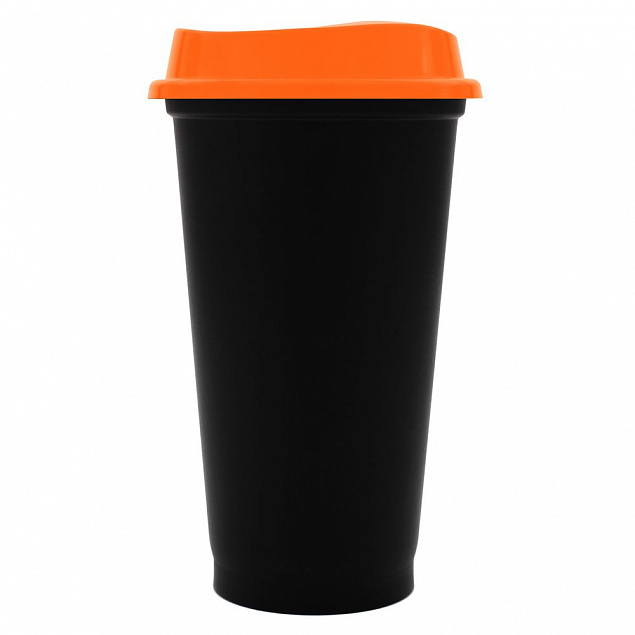 Стакан с крышкой Color Cap Black, черный с оранжевым с логотипом в Балашихе заказать по выгодной цене в кибермаркете AvroraStore