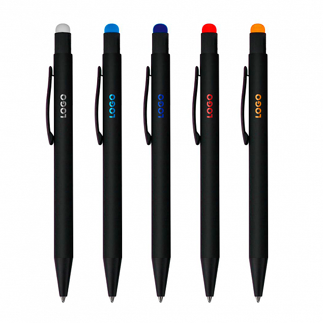 Ручка шариковая Raven (черная с голубым) с логотипом в Балашихе заказать по выгодной цене в кибермаркете AvroraStore