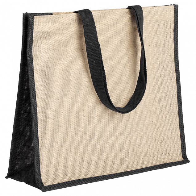 Холщовая сумка для покупок Bagari с черной отделкой с логотипом в Балашихе заказать по выгодной цене в кибермаркете AvroraStore