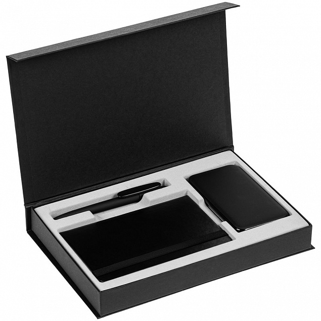Коробка Silk с ложементом под ежедневник, аккумулятор и ручку, черная с логотипом в Балашихе заказать по выгодной цене в кибермаркете AvroraStore
