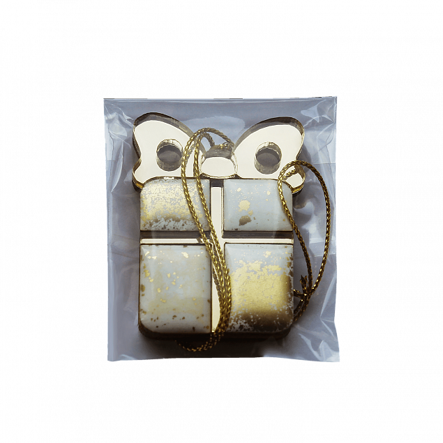 Ёлочная игрушка Подарочек (белый с золотым ) с логотипом в Балашихе заказать по выгодной цене в кибермаркете AvroraStore