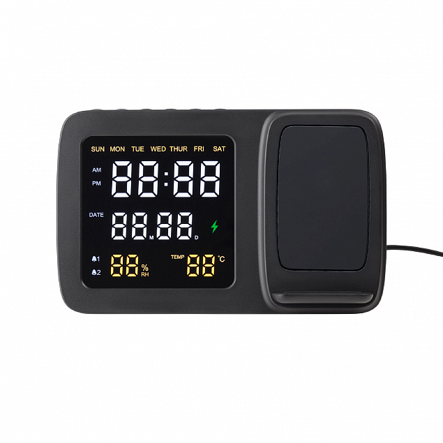 Настольные часы "Smart Screen" с беспроводным (15W) зарядным устройством, гигрометром, термометром, календарём, с подсветкой логотипа с логотипом в Балашихе заказать по выгодной цене в кибермаркете AvroraStore