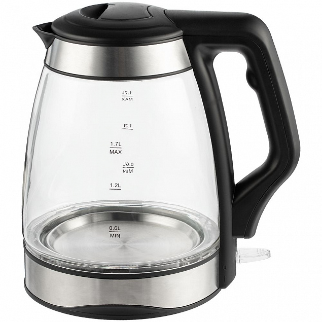 Электрический чайник Lumimore, стеклянный, серебристо-черный с логотипом в Балашихе заказать по выгодной цене в кибермаркете AvroraStore