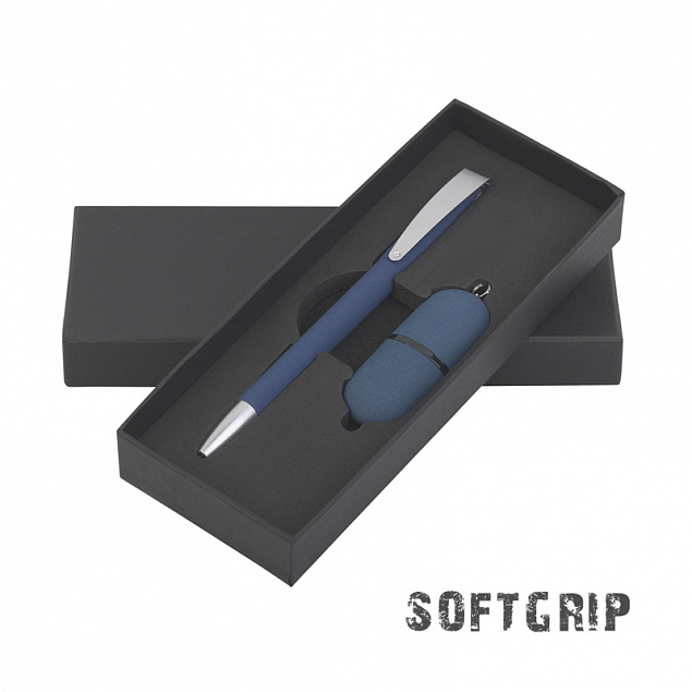 Подарочный набор ручка и флеш-карта, покрытие soft grip, синий с логотипом в Балашихе заказать по выгодной цене в кибермаркете AvroraStore