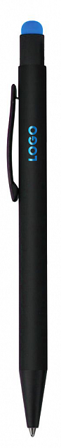 Ручка шариковая Raven (черная с голубым) с логотипом в Балашихе заказать по выгодной цене в кибермаркете AvroraStore