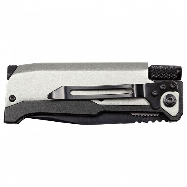 Нож складной с фонариком и огнивом Ster, серый с логотипом в Балашихе заказать по выгодной цене в кибермаркете AvroraStore