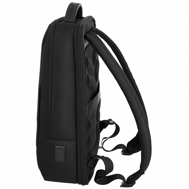 Рюкзак для ноутбука Santiago Slim с кожаной отделкой, черный с логотипом в Балашихе заказать по выгодной цене в кибермаркете AvroraStore