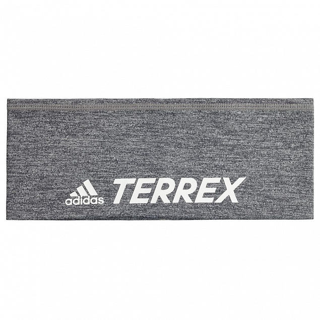 Спортивная повязка на голову Terrex Trail, серый меланж с логотипом в Балашихе заказать по выгодной цене в кибермаркете AvroraStore