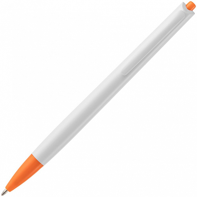 Ручка шариковая Tick, белая с оранжевым с логотипом в Балашихе заказать по выгодной цене в кибермаркете AvroraStore