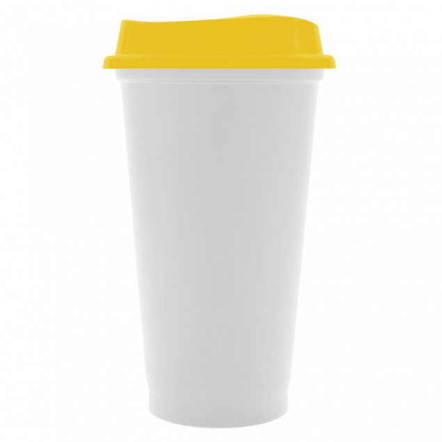 Стакан с крышкой Color Cap White, белый с желтым с логотипом в Балашихе заказать по выгодной цене в кибермаркете AvroraStore