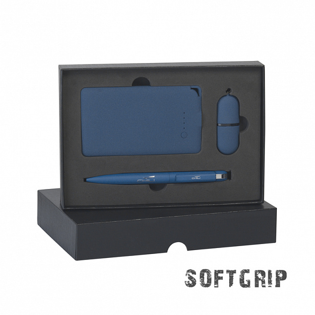 Подарочный набор "Камень" с покрытием soft grip на 3 предмета, синий с логотипом в Балашихе заказать по выгодной цене в кибермаркете AvroraStore