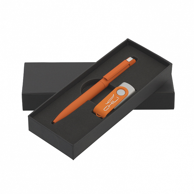 Набор ручка + флеш-карта 16 Гб в футляре, оранжевый, покрытие soft touch с логотипом в Балашихе заказать по выгодной цене в кибермаркете AvroraStore